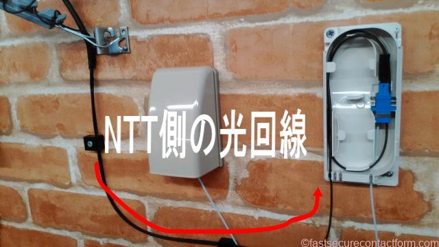 NTT側の２回目工事・電信柱からNTTの光ファイバー回線と接続